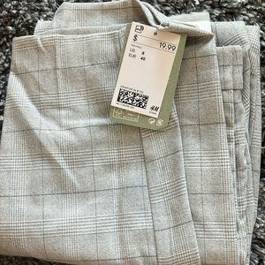 h&m NEW W TAGS grey plaid work pants size 8